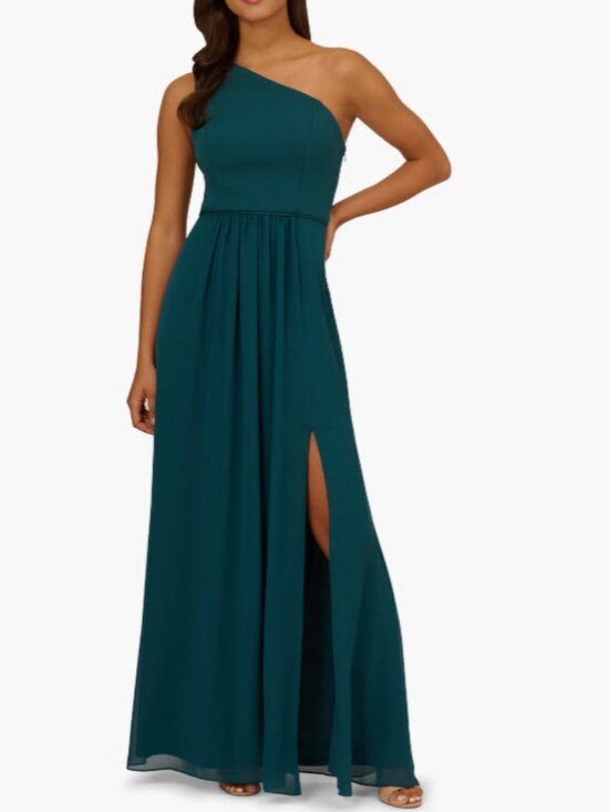 Adrianna Papell Dresses & Skirts - Adrianna Papell Teal One Shoulder Crepe Chiffon Gown (size 6)